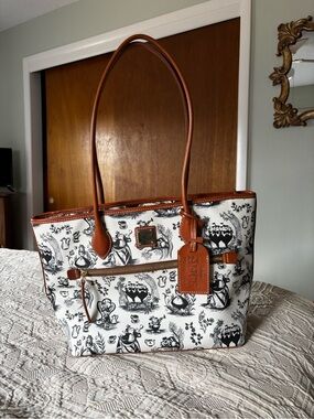 Disney Dooney & Bourke White with Tan Leather Trim Printed Tote